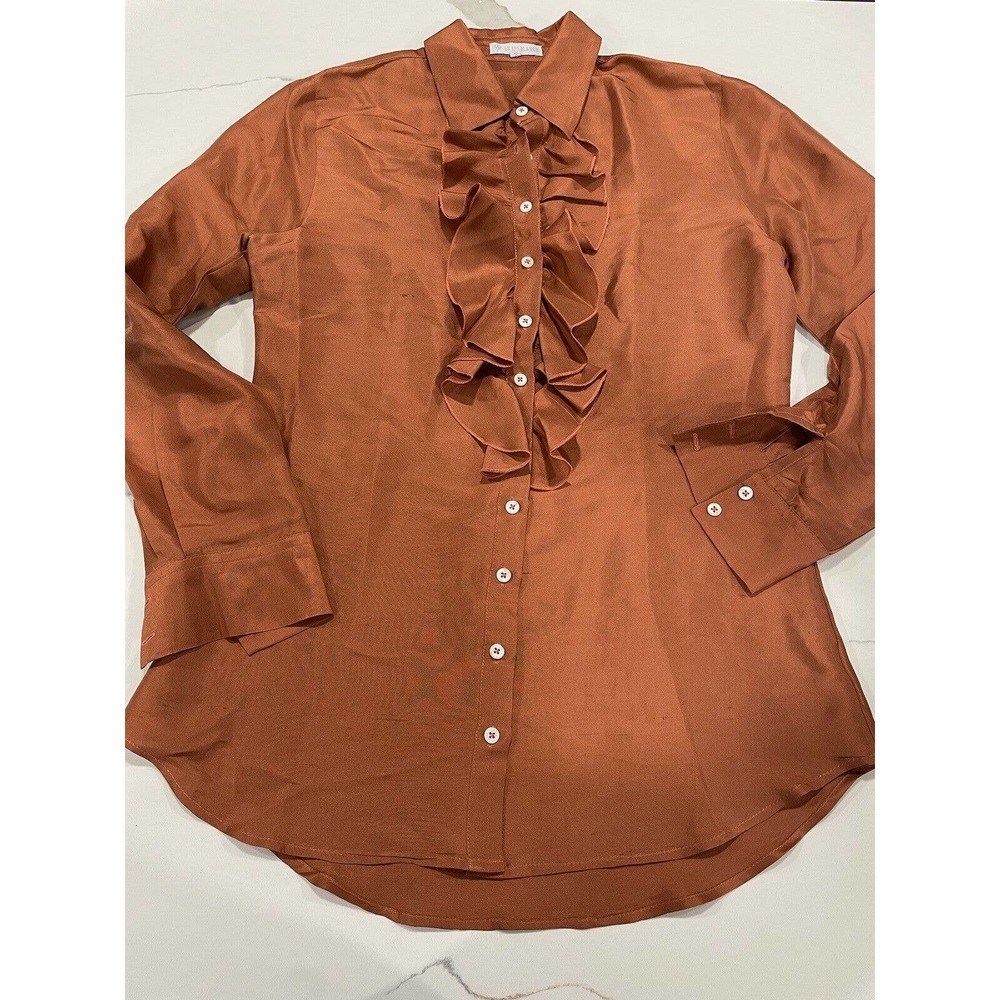 Le Lis Blanc Womens Orange Silk Long Sleeve Blouse Top Size M AK117